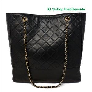 Chanel Vintage Quilted Lambskin Chain Tote Black